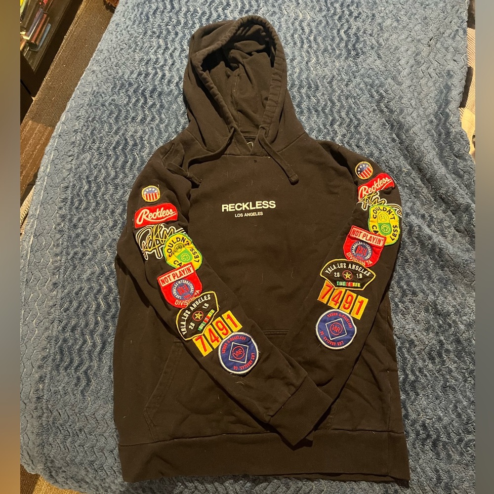 Black Reckless LA Hoodie W/ Patches On Sleeve